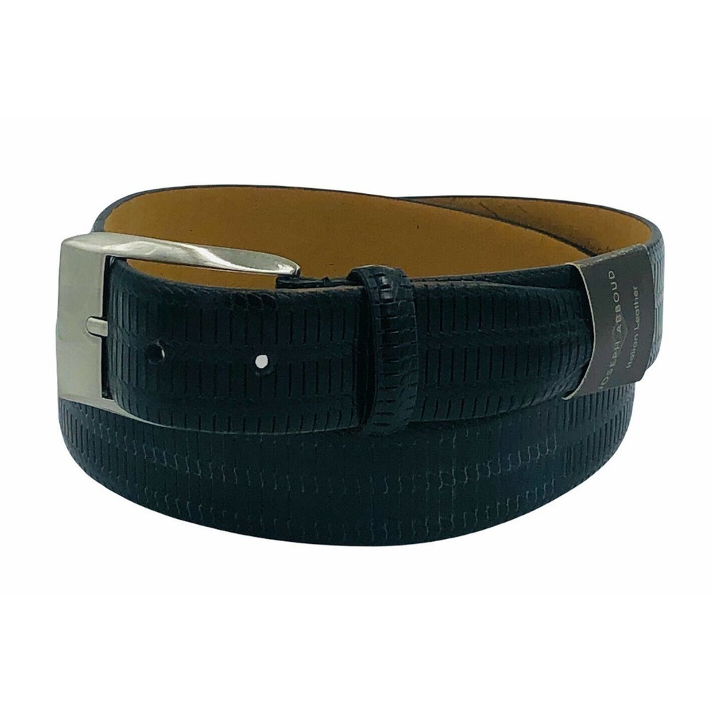 NWT JOSEPH ABBOUD 38” Italian Black Leather Belt w Chrome Buckle Made In Italy